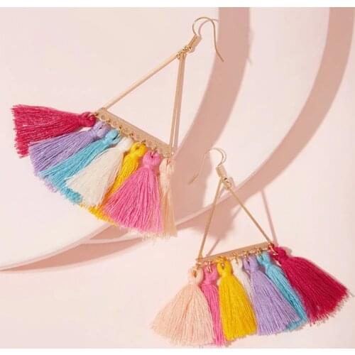Boho Jewelry Vintage Triangle Multicolor Long Tassel Earrings Pendientes Mujer Moda Bisuteria Mujer 2020 Dangle Drop Earrings