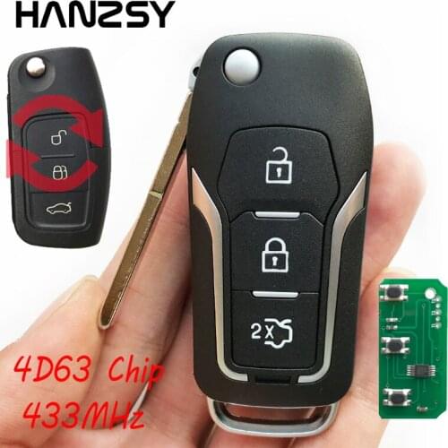 Modified 433MHz Flip Folding Key for Ford Fusion Focus Mondeo Fiesta Galaxy 4D63 Chip Complete 3 Buttons Remote Key HU101 Blade