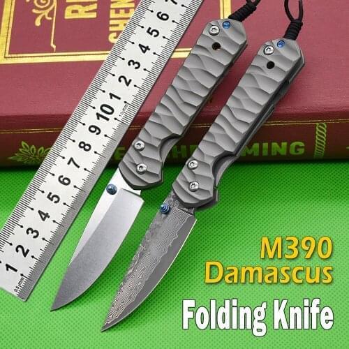 High Hardness Folding Knife D2 Steel Titanium Damascus Outdoor Self-Defense Knife Kitchen EDC Pocket Knife Jungle Hiking Tool