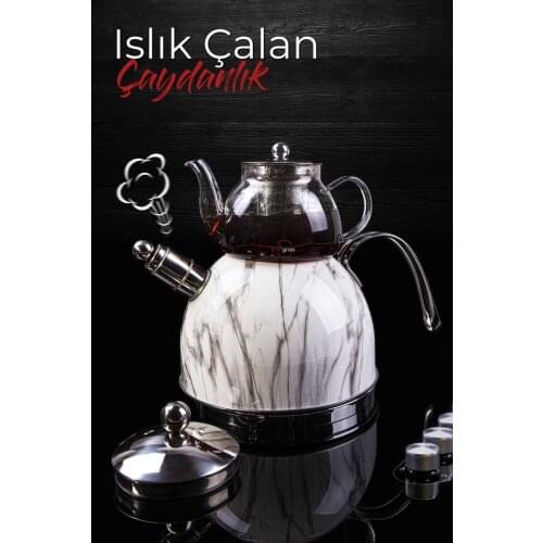 Marble Patterned Pressure Glass Teapot White Whistling Kitchen Mother Teapot Tea Coffee Tea Maker Kettle