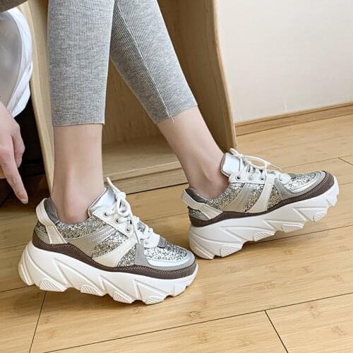 Sequins Stylish Woman Increasing Height Sneakers Women Walking Girls Sneakers Chunky Dad Shoes Women Tennis Shoes Zapatos Mujer