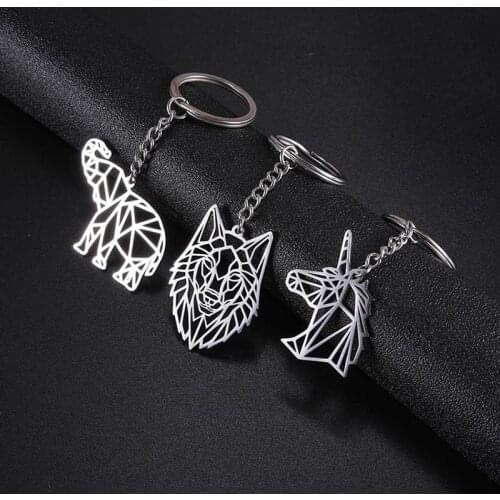 Teamer Stainless Steel Keychain Animal Key-ring Fox Wolf Dog Key Chain Christmas Gifts Tiger Unicorn Jewelry Accessories