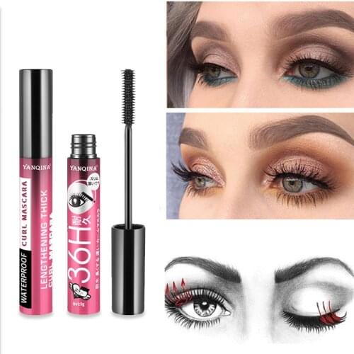 YANQINA 36H 4D Black Waterproof Mascara Silk Fiber Lash 3D Makeup Eyelash Extension Black Thick Lengthening Cosmetic Eye Lashes