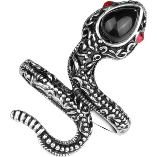 Vintage Silver Color Black Agate Snake Rings for Men Women Retro Finger Ring Punk Jewelry Wedding Rings Anniversary Jewelry