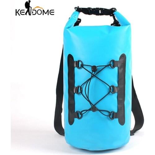 15L Waterproof Swimming Bucket Bag Foldable Beach Bag PVC Clip Mesh Shoulder Rafting Bag Outdoor Diving Wading Sports Bag X718D