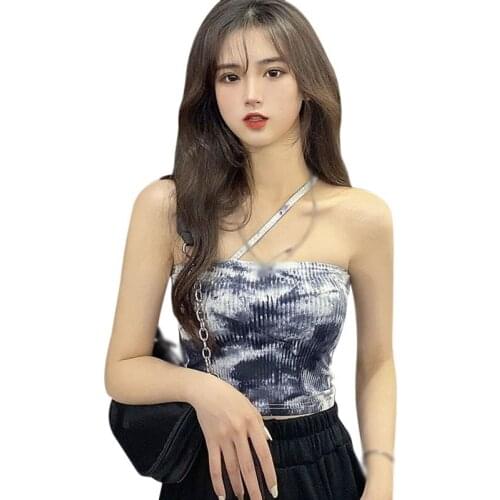 Women Summer Sleeveless Tank Tops Tie-dye Print Crop Top Summer Camisole Sexy Slim Activewear Strapless Vest Shirts