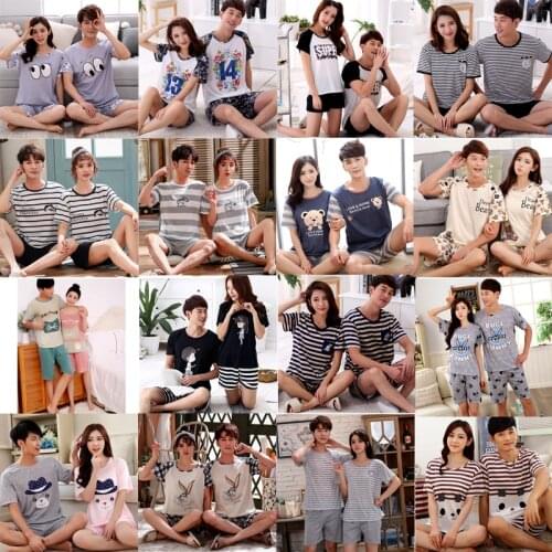 Lady Summer Sleepwear Sets for Women Tshirt Cartoon Pattern Pajamas Short Home Wear Femme Sleepwear Underwear Pijamas for Men