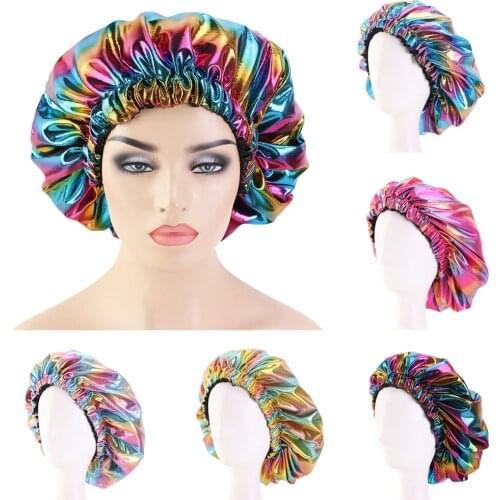 Women Print Bonnets Muslim Night Sleep Cap Satin Hat Ladies Turban Head Cover Chemo Nightcap Adjust Elastic Band Hats Headwear
