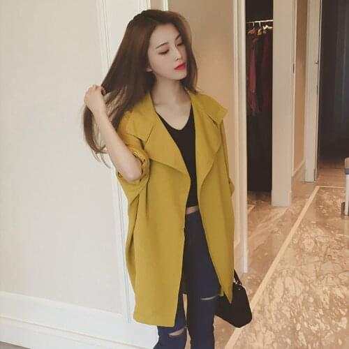 Women Autumn Windbreaker 3/4 Sleeve Trench Coat Open Stitch Turn Down Collar Female Loose Casaco Feminino Outerwear