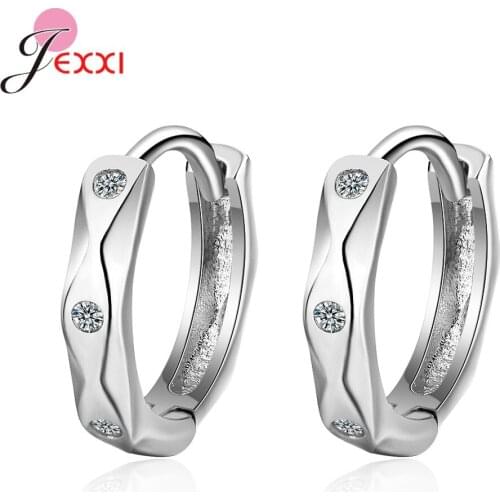 Women Men Earring Simple 925 Sterling Silver Austrian Crystal Handmade Loop Hoop Earrings Pendientes Silver/Rose Gold Color