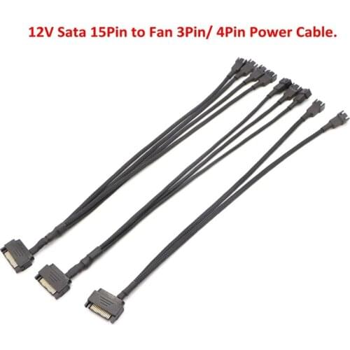 10pcs/Lot 12V Black Sleeved SATA 15Pin to 3Pin / 4Pin Fan Power Adapter Cable