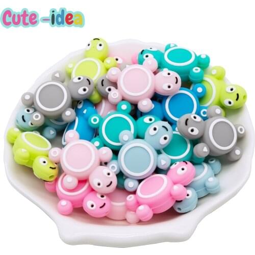 Cute-Idea 10PCs Silicone Mini Turtle Beads Teething Chewing Pacifier Chain Food Grade Accessories DIY Teether Baby Product Pearl