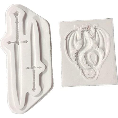 2pcs/Set Dragon and Sword Fondant Silicone Mold DIY Cake Decorating Tools Cartoon Chocolate Baking molds