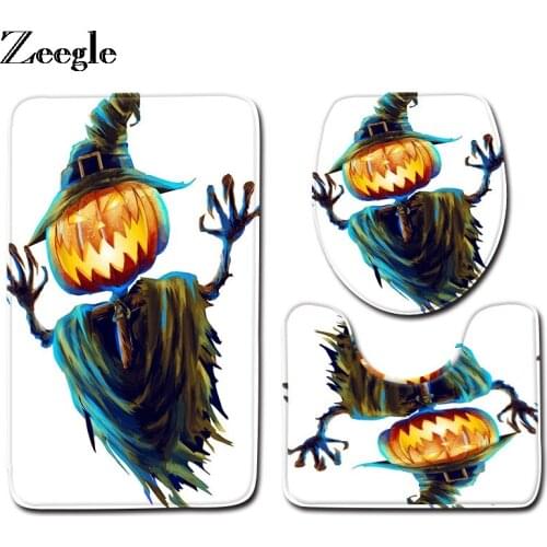 Zeegle Halloween Style Toilet Mat 3Pcs/ Set Bathroom Carpet Toilet Lid Cover Toilet Seat Cover Rugs Non-slip Floor Mat