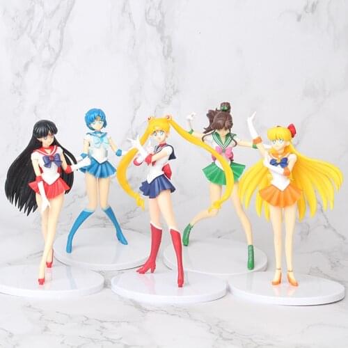 5pcs/set Japanese Anime Cartoon Sailor Moon Action Figure 18cm Mercury Mars Jupiter Venus Figurines Kids Doll Toys