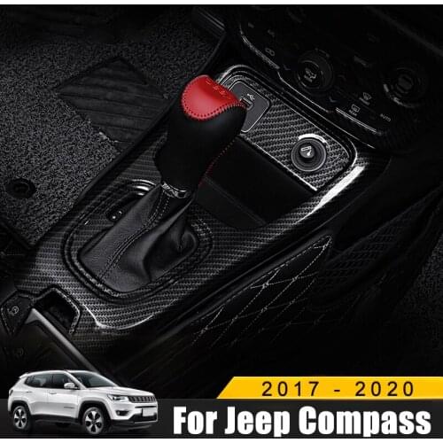 ABS Chrome Carbon Gear Box Shift Cover Gear Shift Knob Trim Decoration Stickers For Jeep Compass 2017 2018 2019 2020 Accessories