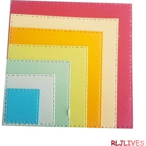7pcs Scrapbook DIY Album Card Paper Card Maker Metal Die Cut Square sewing Thread 8x8cm Cutting Dies