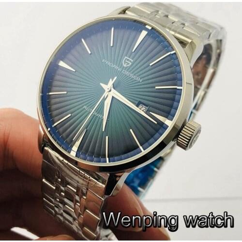 PAGANI DESIGN 43mm mens top mechanical watches seagull movement silver stainless steel luxury automatic business watch