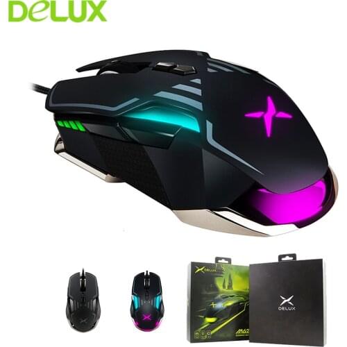 Delux M628 Gaming Mouse Sensor 16000 DPI Button 9 ACC RGB Conductor Optical Mouse Double Arm Heavy Kit
