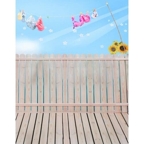 Wooden Floor Fence FlowersPhotography Backdrops Photo Props Studio Background 5x7ft