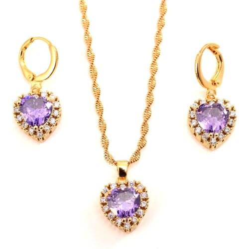 Hot Sale copper jewelry Sets CZ white crystal Fashion Heart Jewelry sets Women Valentines Day wedding bridal party present gift