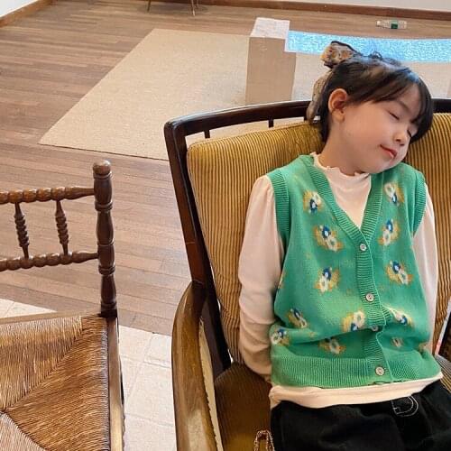 Vintage woven pattern cotton knitted cardigan vest kids vest toddler vest Spring & Autumn