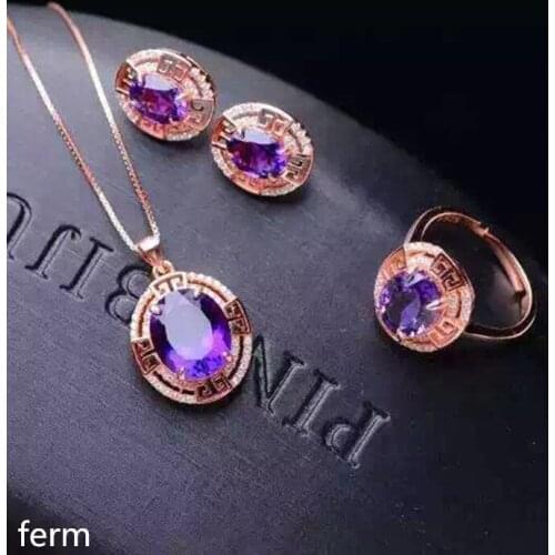 KJJEAXCMY boutique jewels Girls style 925 sterling silver set amethyst ring pendant necklace earrings dandelion