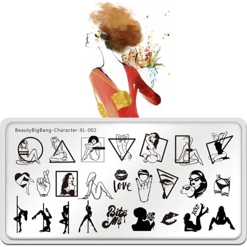 Beauty BigBang Stamping Plates Character 002 Beautiful Women Sexy Girl Geometry Style Image 6*12cm Nail Art Stencil Template