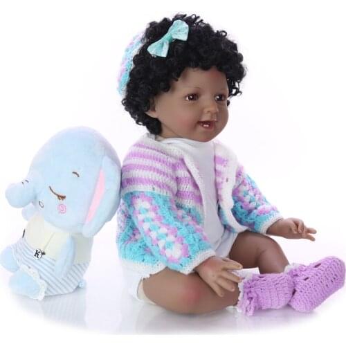 Collectible 22 Inch Reborn Baby Doll soft Body Silicone 55cm Realistic Black Skin Baby Doll Girl Kid Birthday Gift bebes reborn