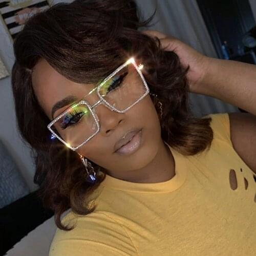 Square Clear lens glasses for Women Vintage Plain glasses Rhinestone decoration oversized eyeglasses Eyewear oculos de sol