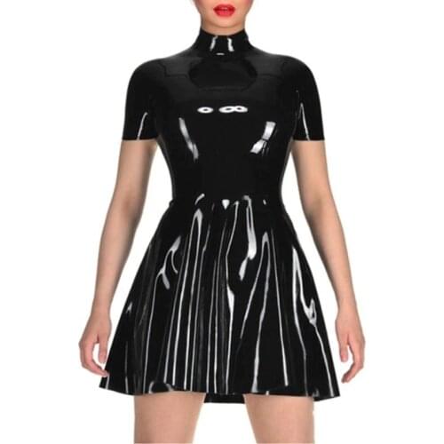 Hot Handmade Latex Dress Back Zipper Rubber Pleated Skirt Party Night Club Wear Costume