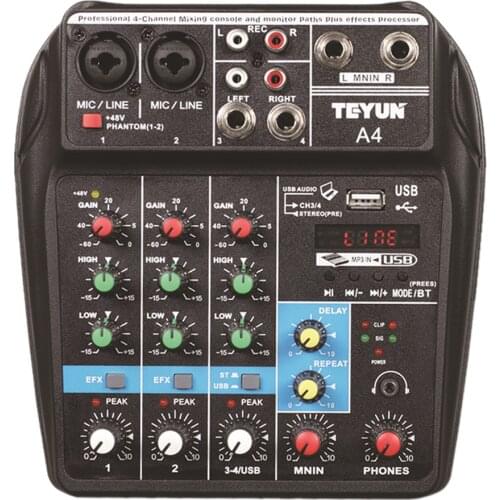 Multi-purpose 4 Channels Audio Mixer Sound Mixing Bluetooth Record Stage Meeting Live Broadcast Suppplies EU /US Plug