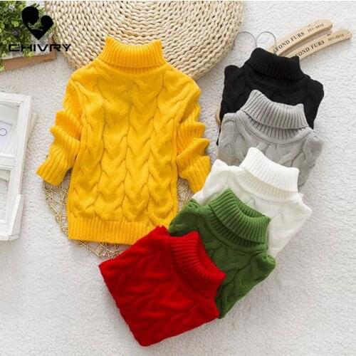 New 2020 Kids Children Solid Pullover Sweater Autumn Winter Boys Girls Turtleneck Knitted Sweaters Tops Clothing for 2-8T