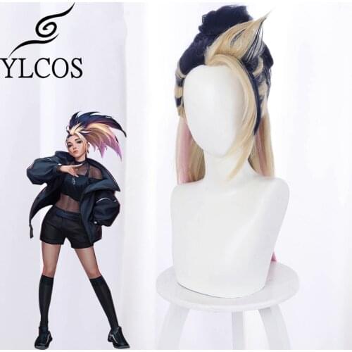 NEW LOL KDA The Rogue Assassin Akali Cosplay Wig Halloween Party Full Suit