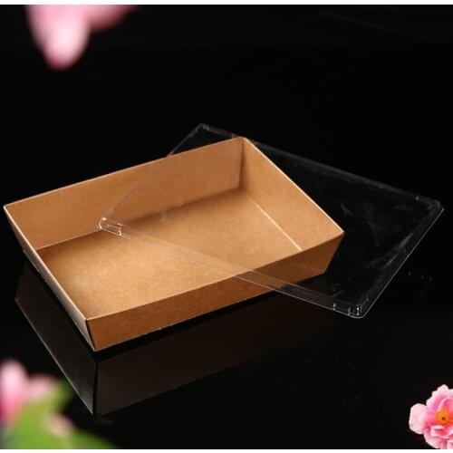 Disposable Kraft Paper Dinner Food Boxes with Clear Lid Take-out Fast Food Packaging Salad Fried Food Wrapping Tools SN1365