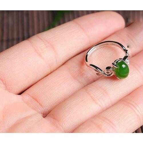 Original 925 silver mosaic natural jade egg ring female hetian jade ring retractable ring with certificate