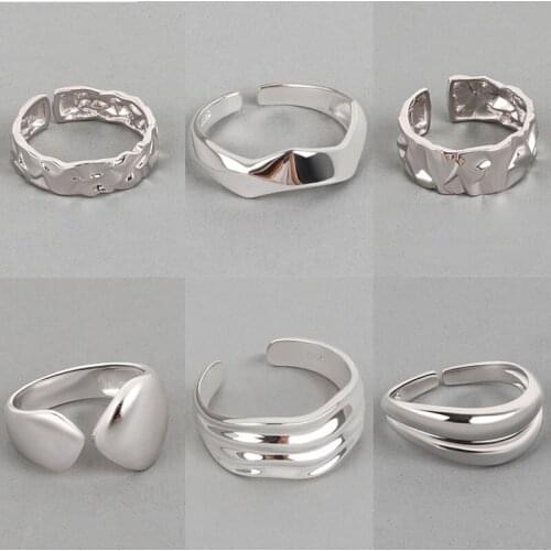 VENTFILLE 925 Sterling Silver Open Ring For Women INS Niche Irregular Wave Sand Surface Wide Noodle Original Party Birthday Gift
