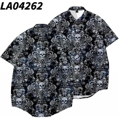 Skull Printed Casual Men Vintage Loose Beach Shirt New Hawaiian Short Sleeve Shirt Streetwear Oversize 6XL