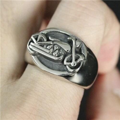Drop Shipping Size 7-14 Personal Design Motor Biker Ring 316L Stainless Steel Women Man Band Party Fashion Cool Motorcycles Ring