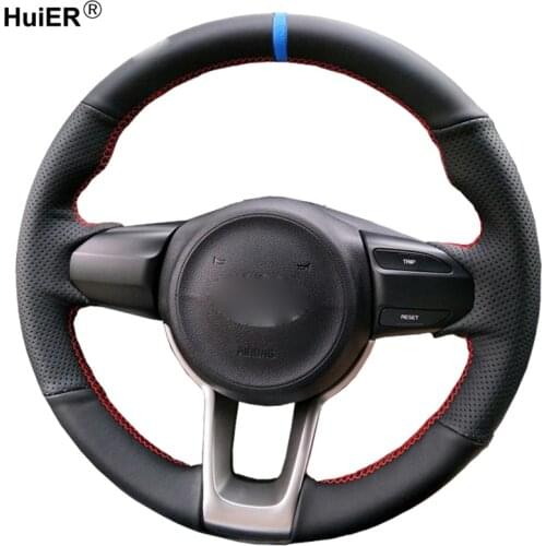 Hand Sewing Car Steering Wheel Cover Black Leather For Kia Rio 2017 2018 2019 2020 Rio 5 2019 K2 2017 - 2019 Picanto Morning