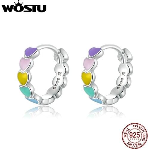 WOSTU Minimalist Circle Rainbow Earrings 925 Sterling Silver Colorful Stud Earrings For Women Fashion Jewelry FIE909