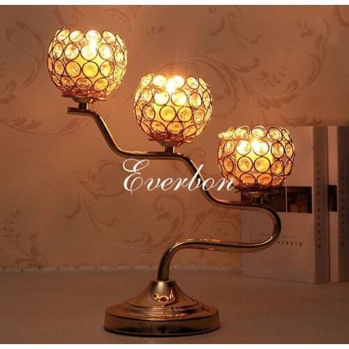 Wedding Candle Holders Centerpieces 3 Arms Crystal and Metal Candlestick Candlelight Decoration for Wedding Centerpieces