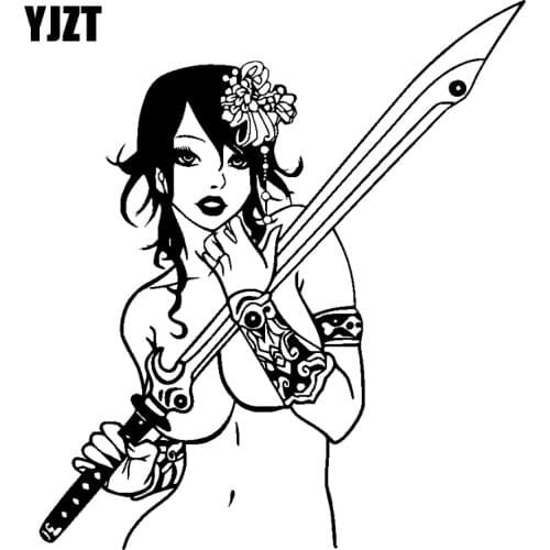 YJZT 15.7CM*17.8CM Sexy Beauty Warrior Car Sticker Decal Vinyl Black Silver C13-000735