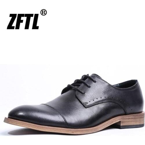 ZFTL Mens Dress shoes Office Business shoes Man Oxford shoes Genuine Leather Casual Soft Male Formal Lace up Vintage Shoes