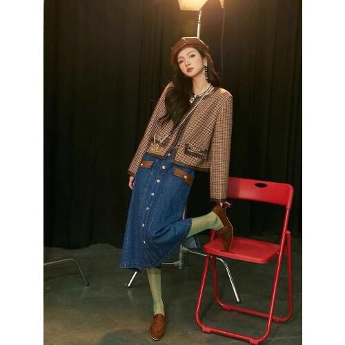 Luxury Autumn 2021 High Quality Wool Patchwork Plaid Jacket Coat Female Fashion Overcoat Gdnz 7.17