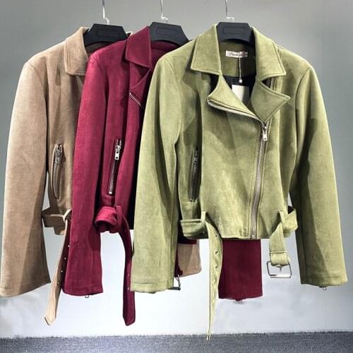 Womens 2021 Spring Autumn Fashion short Outwear Ladies Faux PU Leather Suede Short Jacket Multy Zipper Motorcycle Coat
