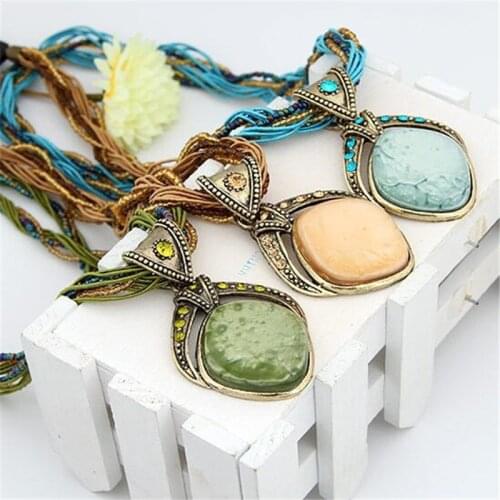 The New Fashion Bohemian Jewelry Natural Stone Knotted Stone Matching Drop Pendant Necklaces Women Beaded Necklace