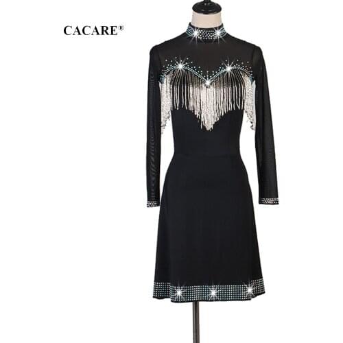 Fringe Dress Women Latina Latin Dance Competition Dresses Costume Salsa Customize D0245 Mesh Sleeve Tassel Bust Back