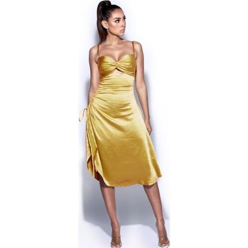 Womens drawstring ruffle dress side seam split sling fashion Sexy Slim casual elegant party womens Medium-length dress