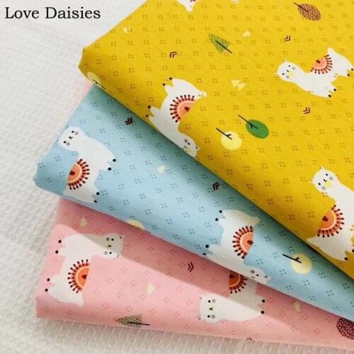 100% Cotton Twill Cartoon BLUE PINK YELLOW Cute Alpaca Tree Fabric Kid Crib Tent Bedding Sheet Handwork Apparel Home Decor Craft